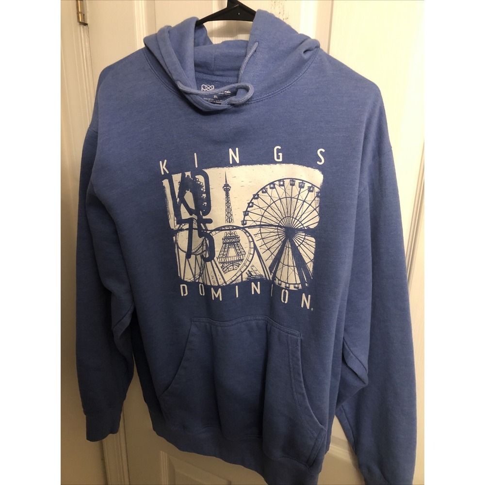 Kings Dominion Virginia Graphic Theme Park Hooded Sweatshirt Blue Mens XL